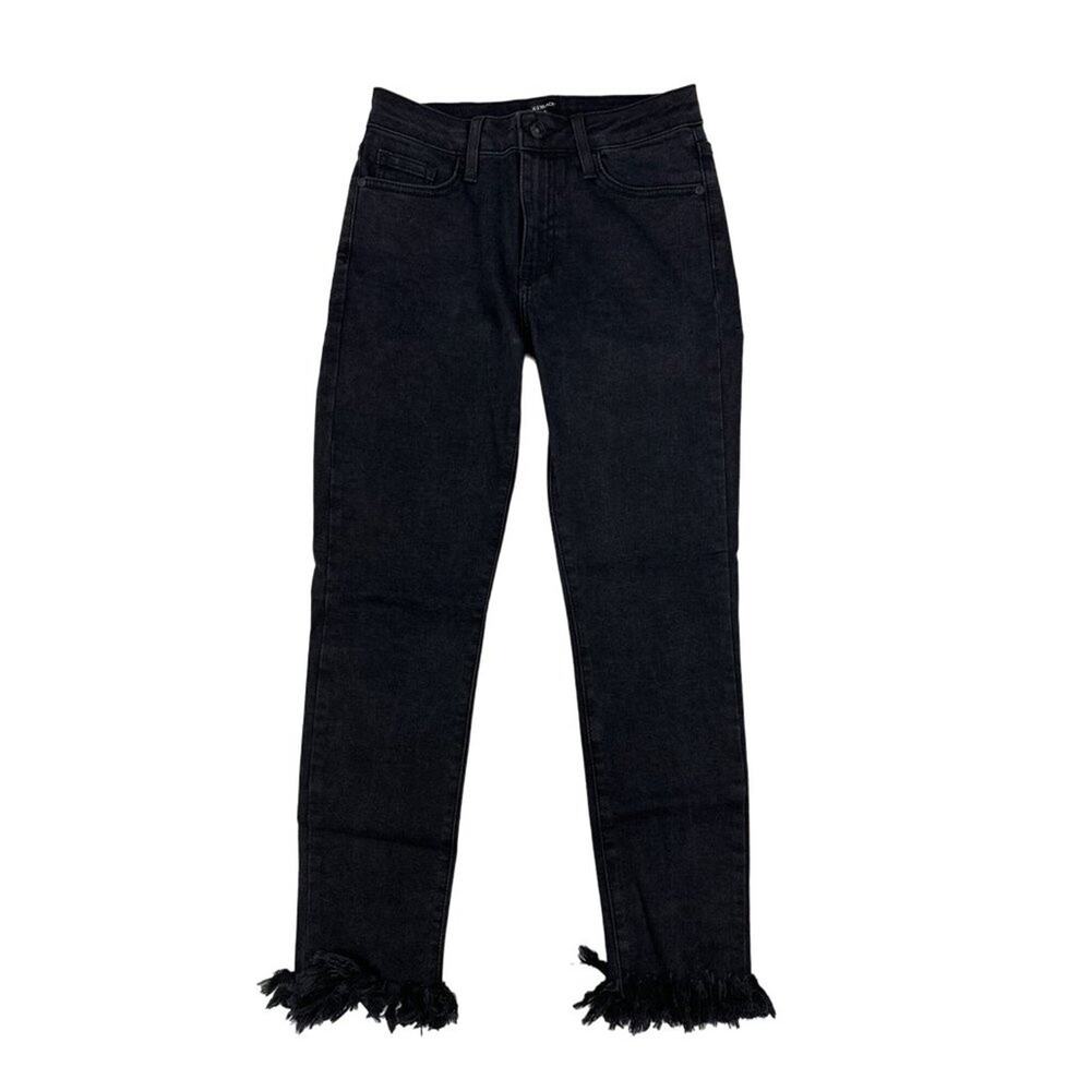 Just Black - Cropped Skinny Jeans with Fringe Hem in Washed Black